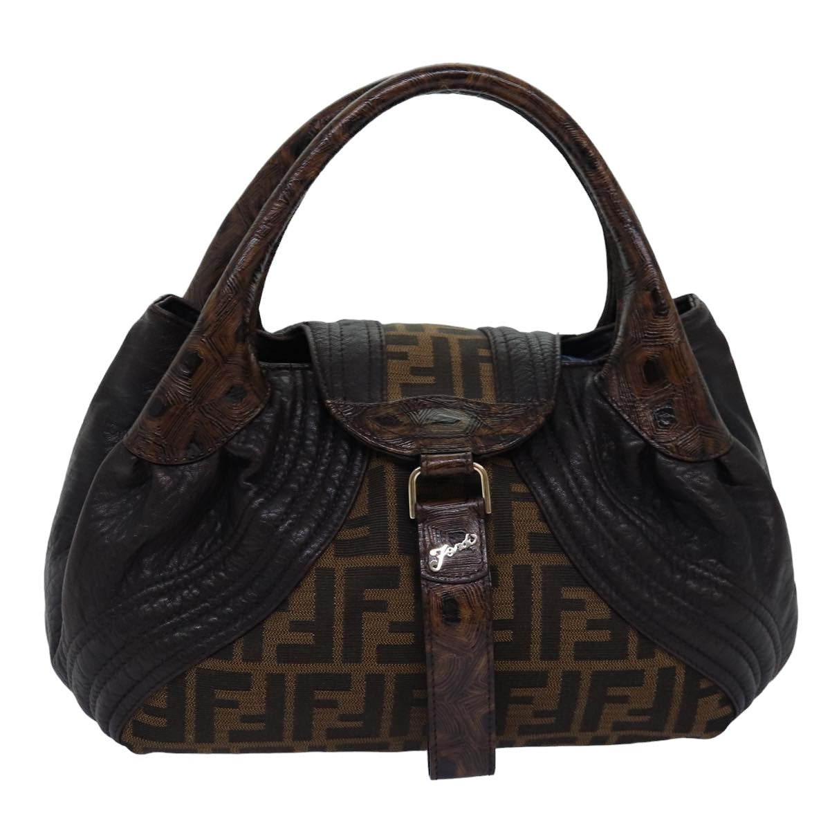 FENDI Zucca Canvas Spy bag Hand Bag Brown Black yk12800