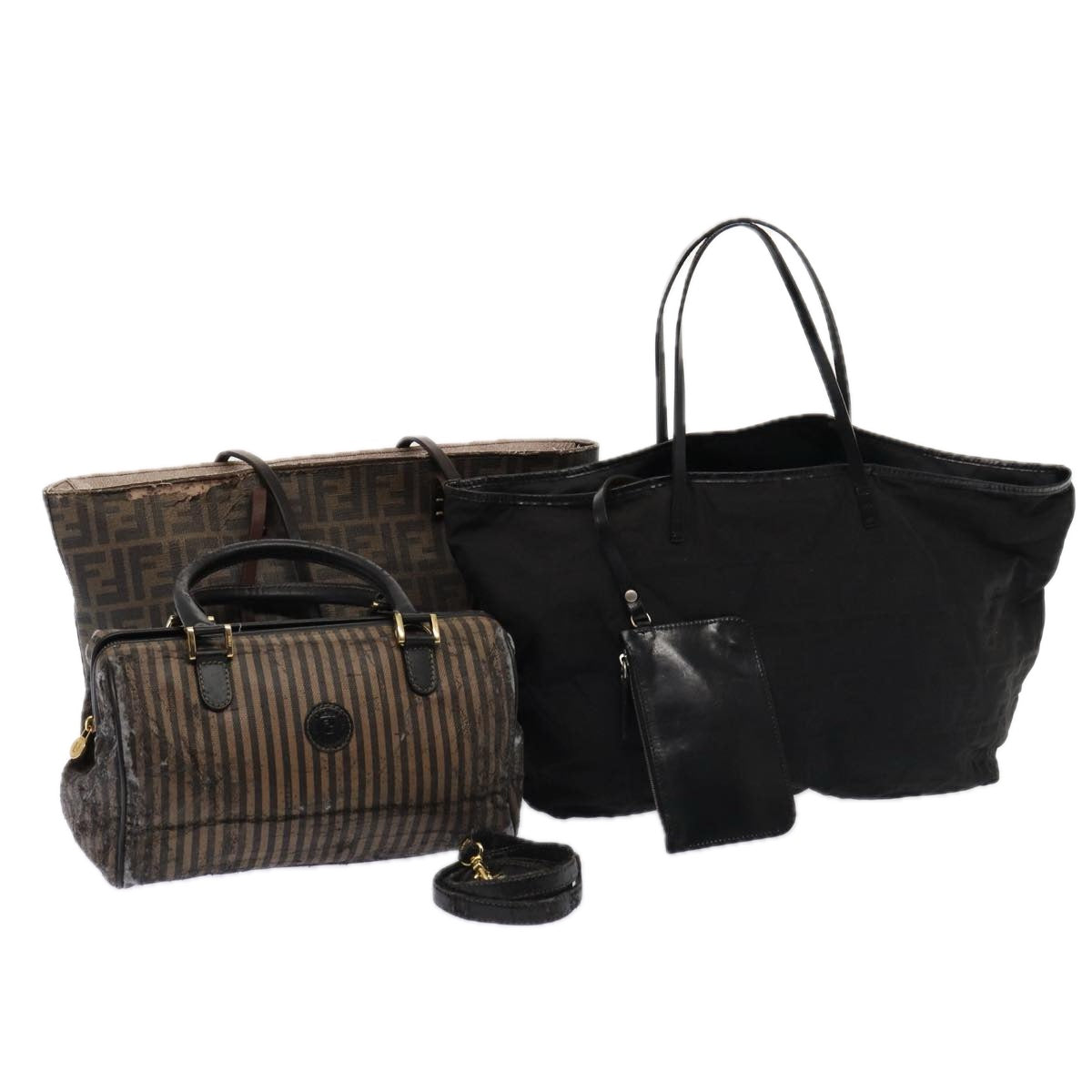FENDI Zucca Canvas Shoulder Bag 3Set Black Brown yk12908