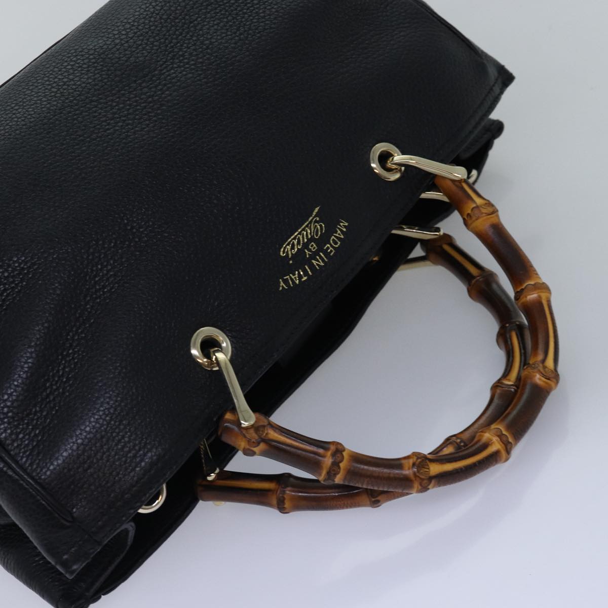 GUCCI Bamboo Swing Hand Bag Leather 2way Black 323660 yk12954