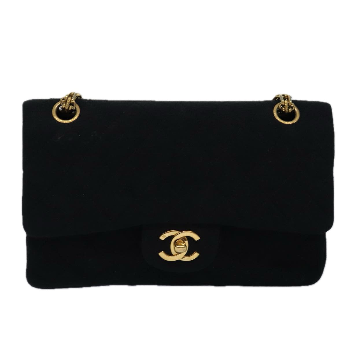 CHANEL Matelasse Turn Lock Chain Bag Cotton Vintage Black CC yk13023
