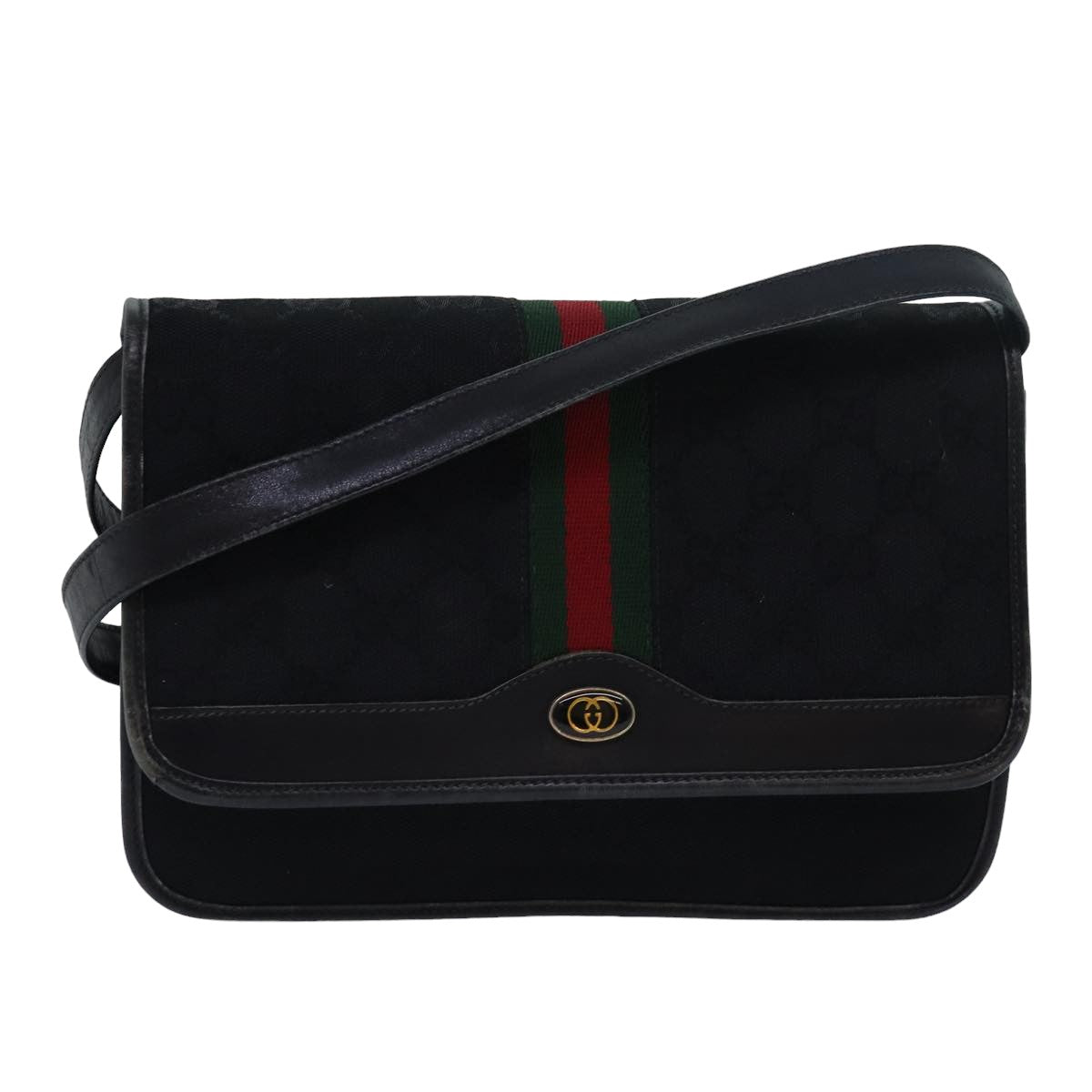GUCCI GG Canvas Web Sherry Line Shoulder Bag Black Red Green yk13149