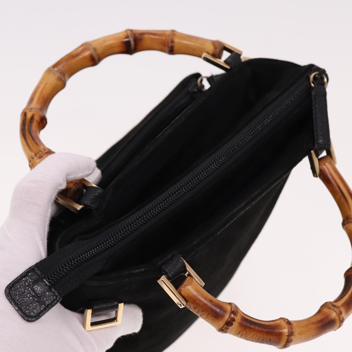 GUCCI Bamboo Hand Bag Suede Black 000 2265 0581 yk13191