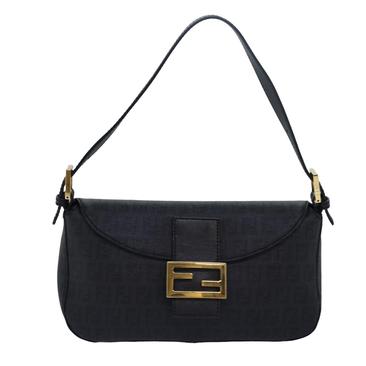 FENDI Zucchino Canvas Mamma Baguette Shoulder Bag Black yk13228A