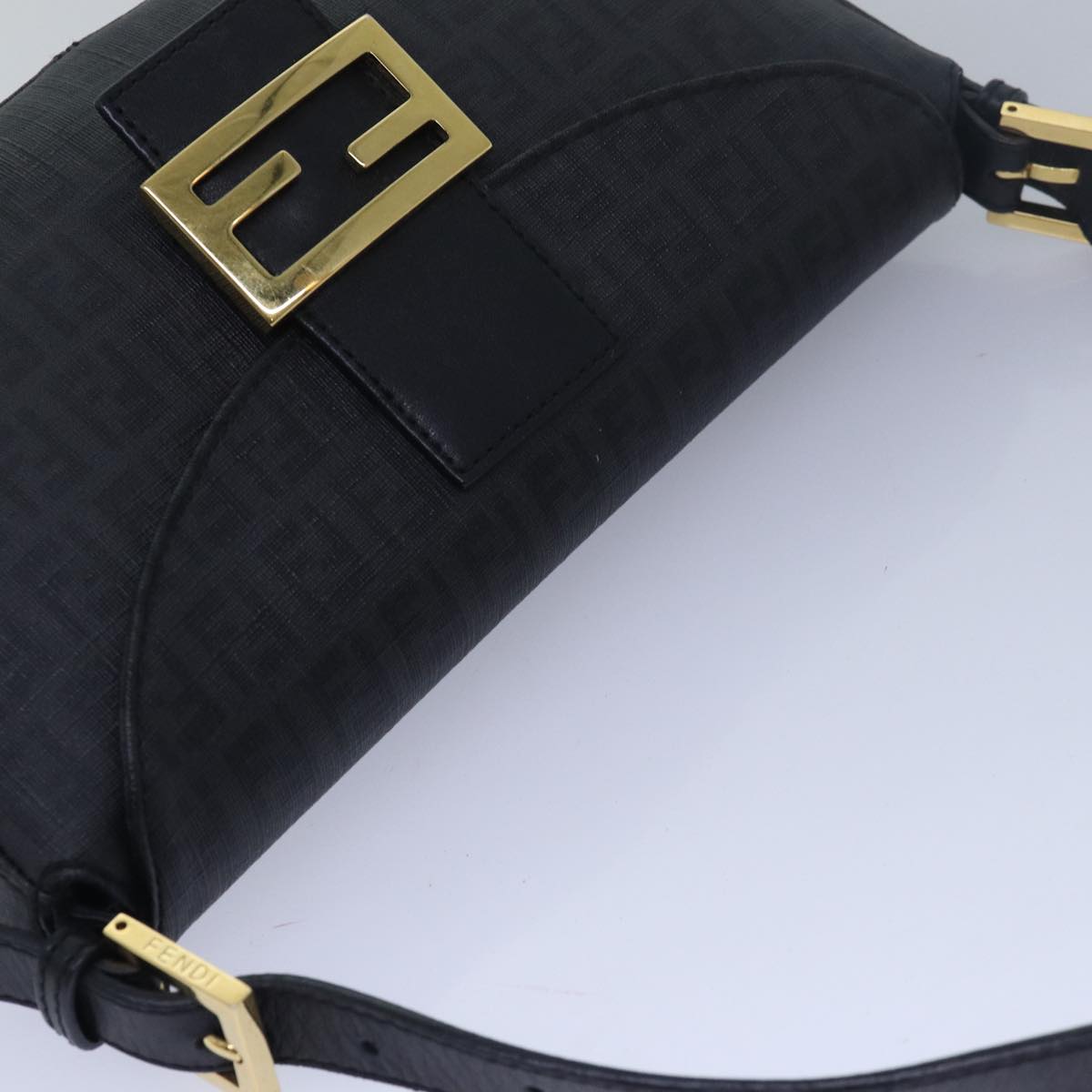 FENDI Zucchino Canvas Mamma Baguette Shoulder Bag Black yk13228A