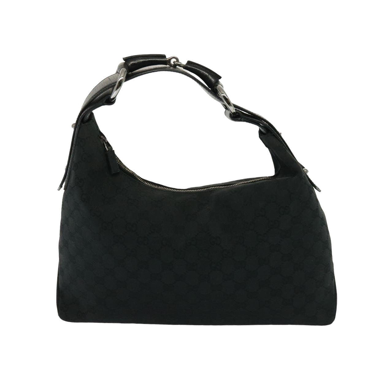 GUCCI GG Canvas Horsebit Shoulder Bag Black 115867 yk13263