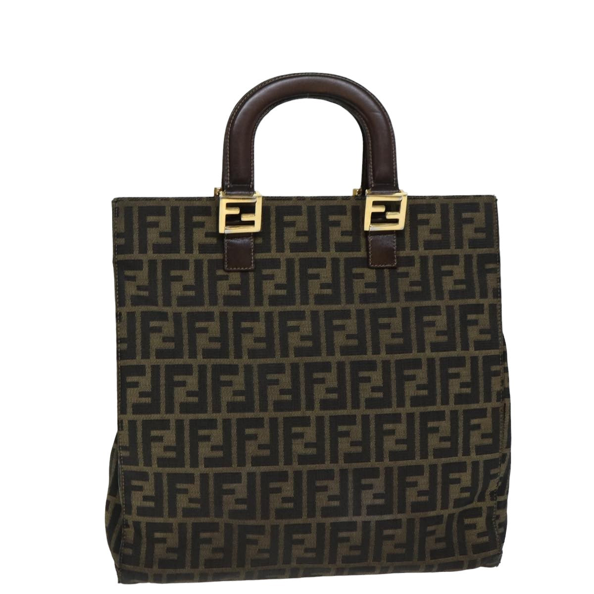 FENDI Zucca Canvas Hand Bag Brown Black yk13327