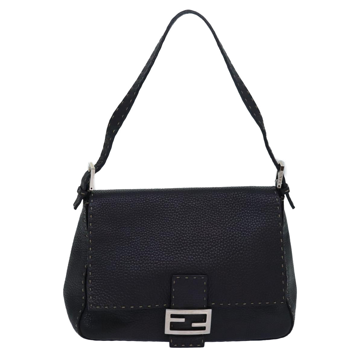 FENDI Celeria Mamma Baguette Shoulder Bag Leather Black yk13492