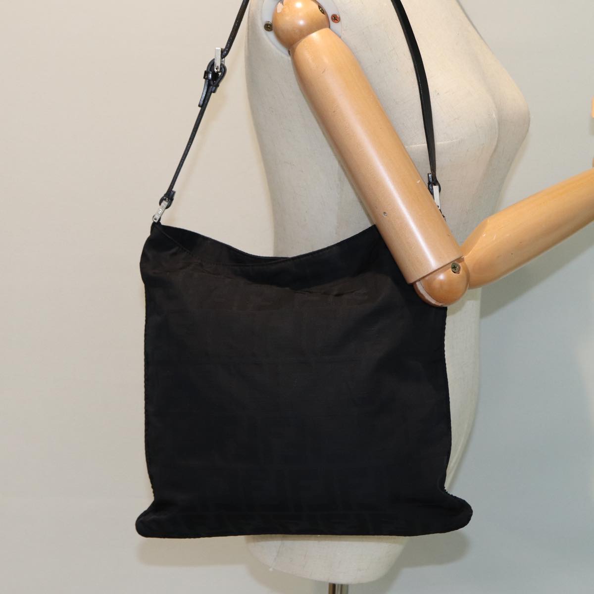 FENDI Zucca Canvas Shoulder Bag Black yk13590