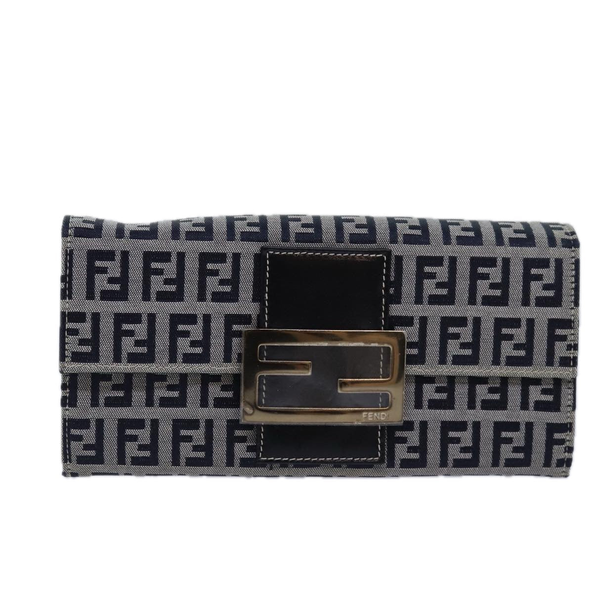 FENDI Zucchino Canvas Long Wallet Navy yk13654