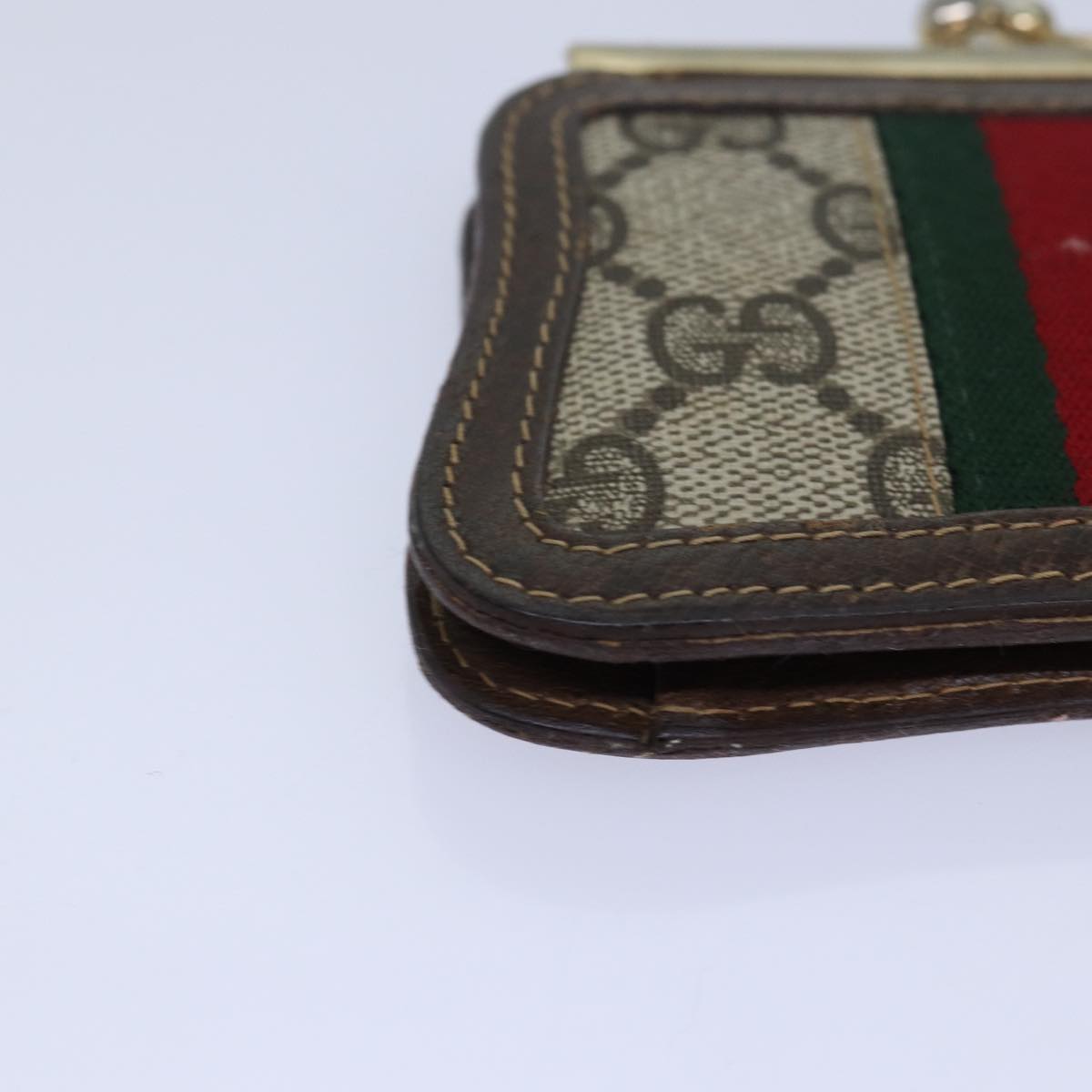 GUCCI GG Supreme Web Sherry Line Gamaguchi Coin Purse Beige Red yk13656