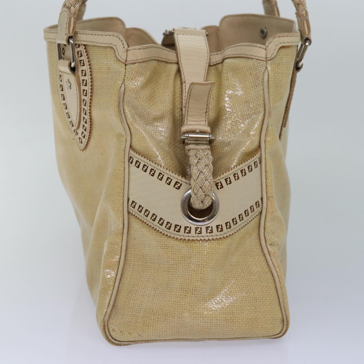 FENDI Hand Bag Vinyl Beige yk13660