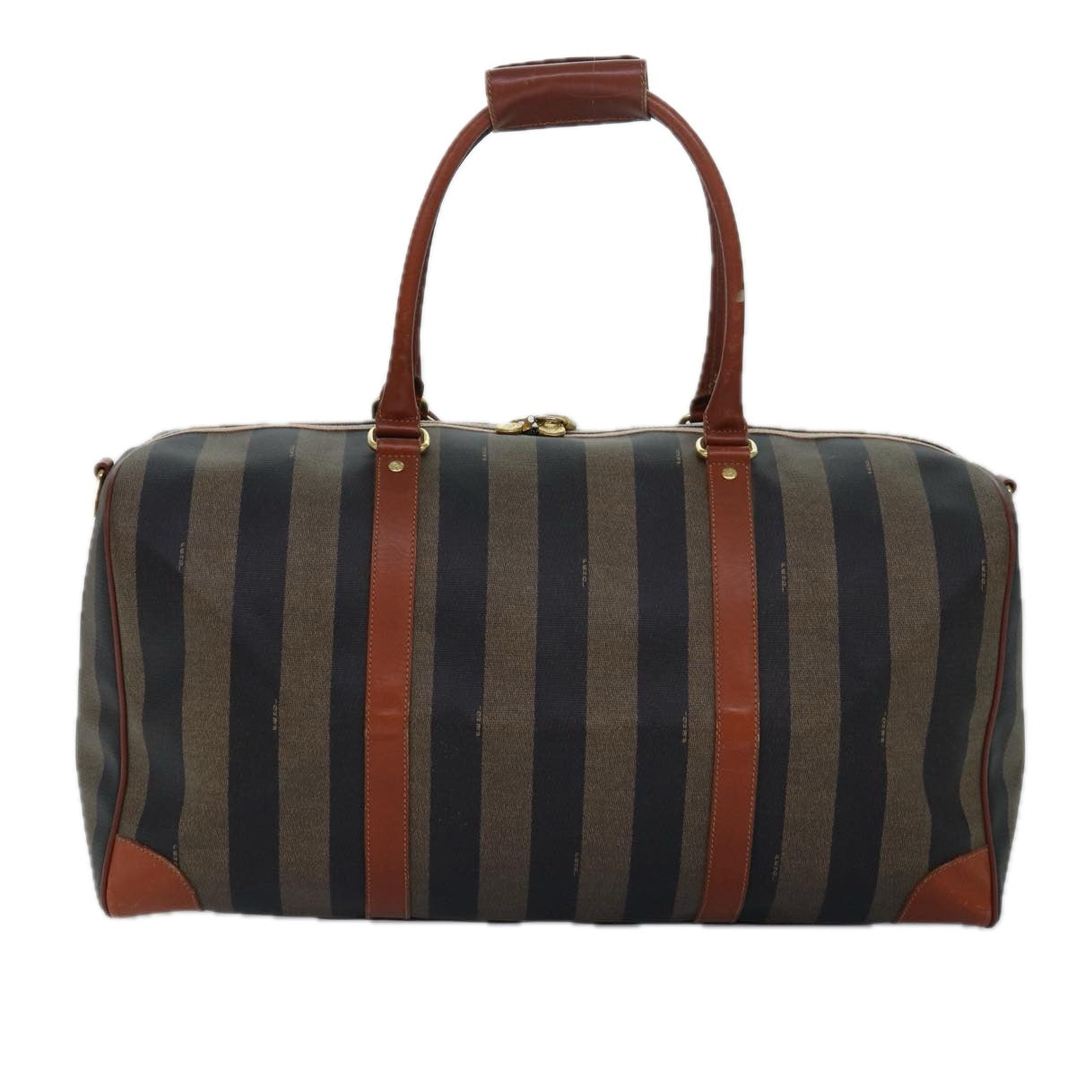 FENDI Pecan Canvas Boston Bag Brown Black yk13671