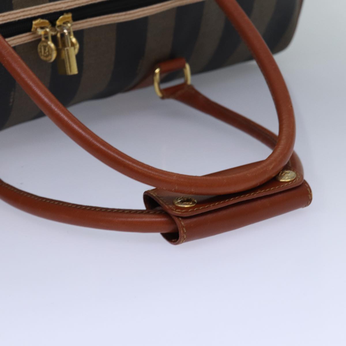 FENDI Pecan Canvas Boston Bag Brown Black yk13671