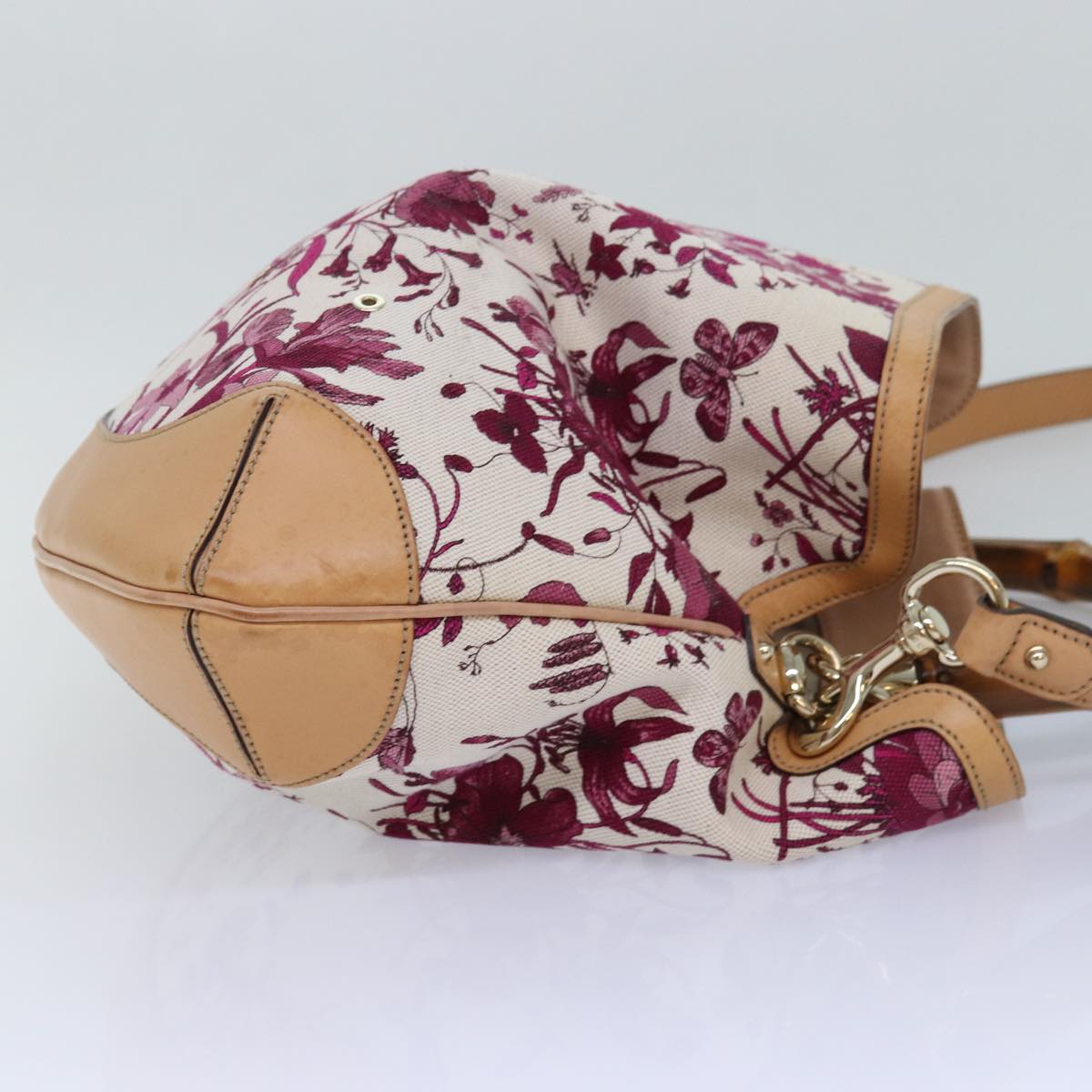 GUCCI Bamboo Flora Hand Bag Canvas 2way Pink 169961 yk13691