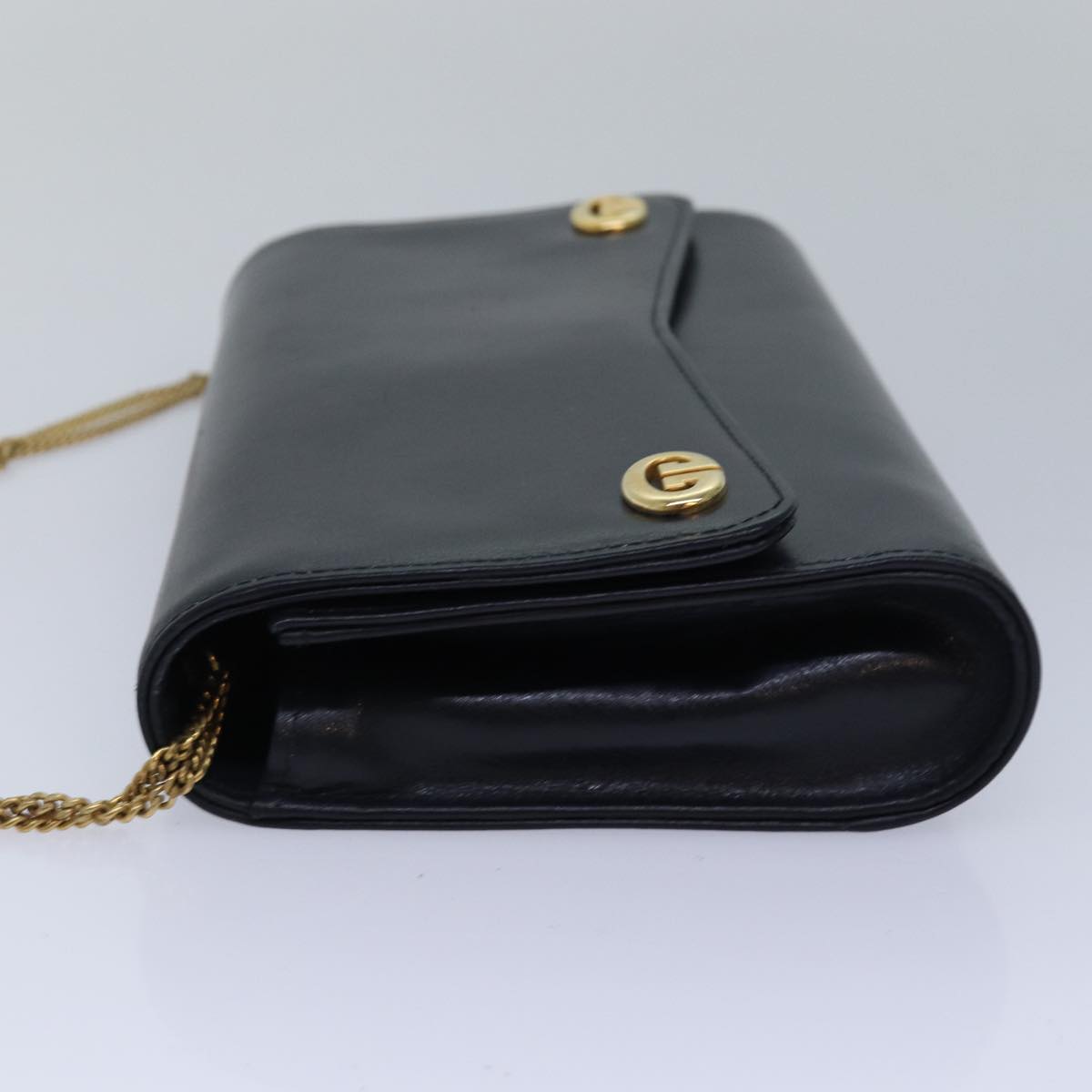 GUCCI Chain Hand Bag Leather Navy yk13717