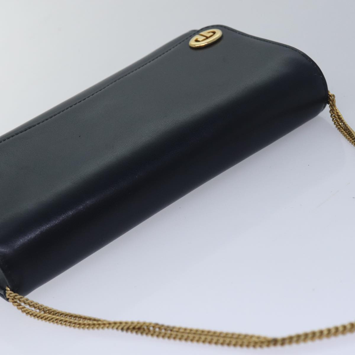 GUCCI Chain Hand Bag Leather Navy yk13717
