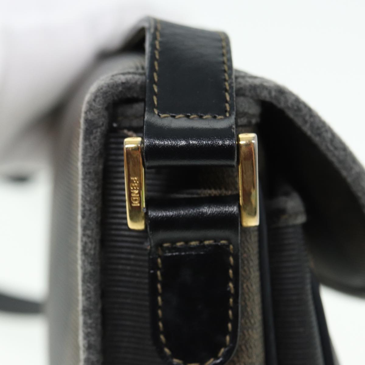 FENDI Pecan Canvas Shoulder Bag Brown Black yk13727