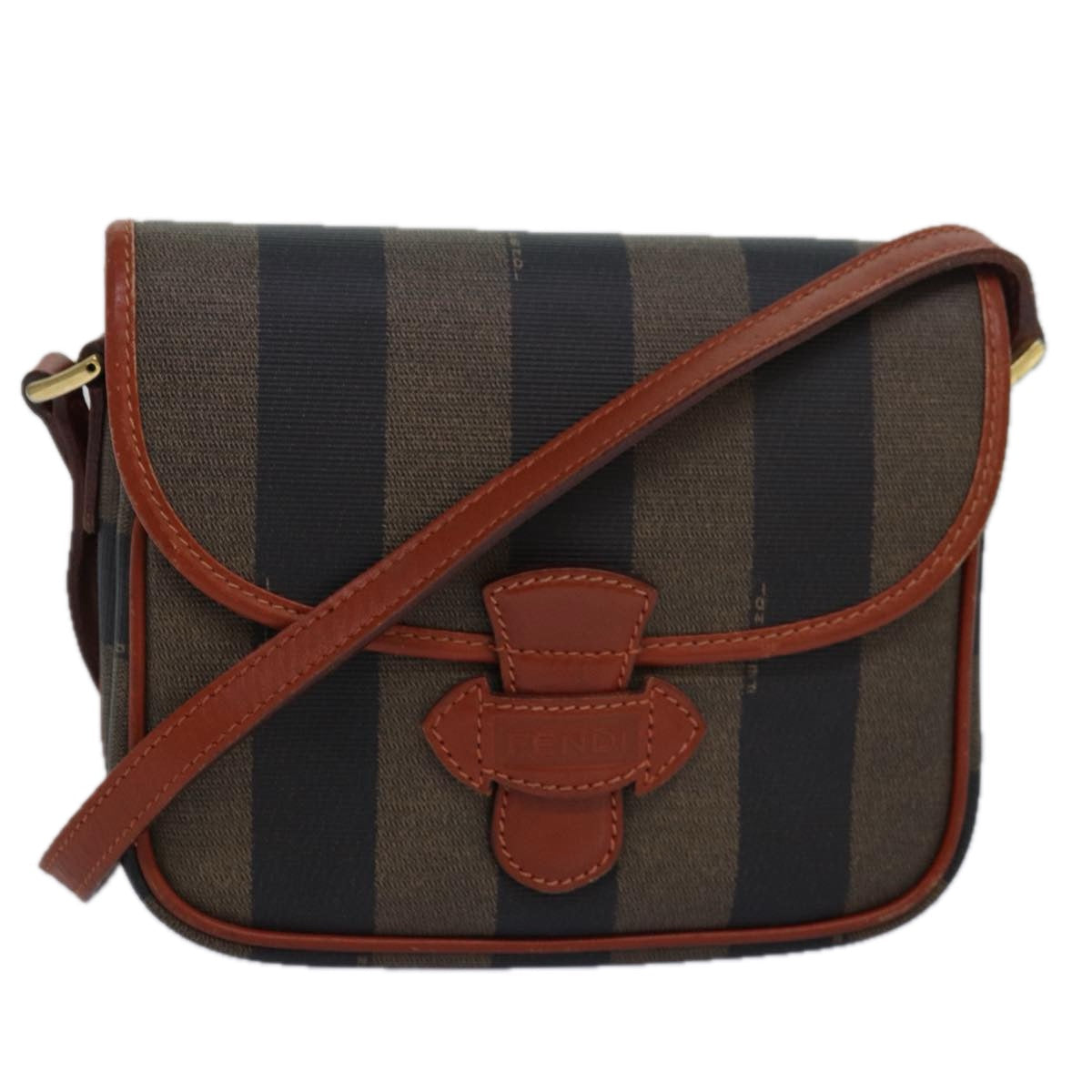 FENDI Pecan Canvas Shoulder Bag Brown Black yk13744