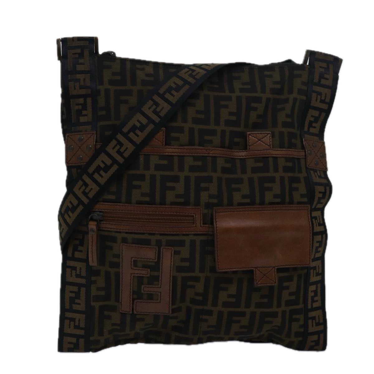 FENDI Zucca Canvas Shoulder Bag Brown Black yk13801
