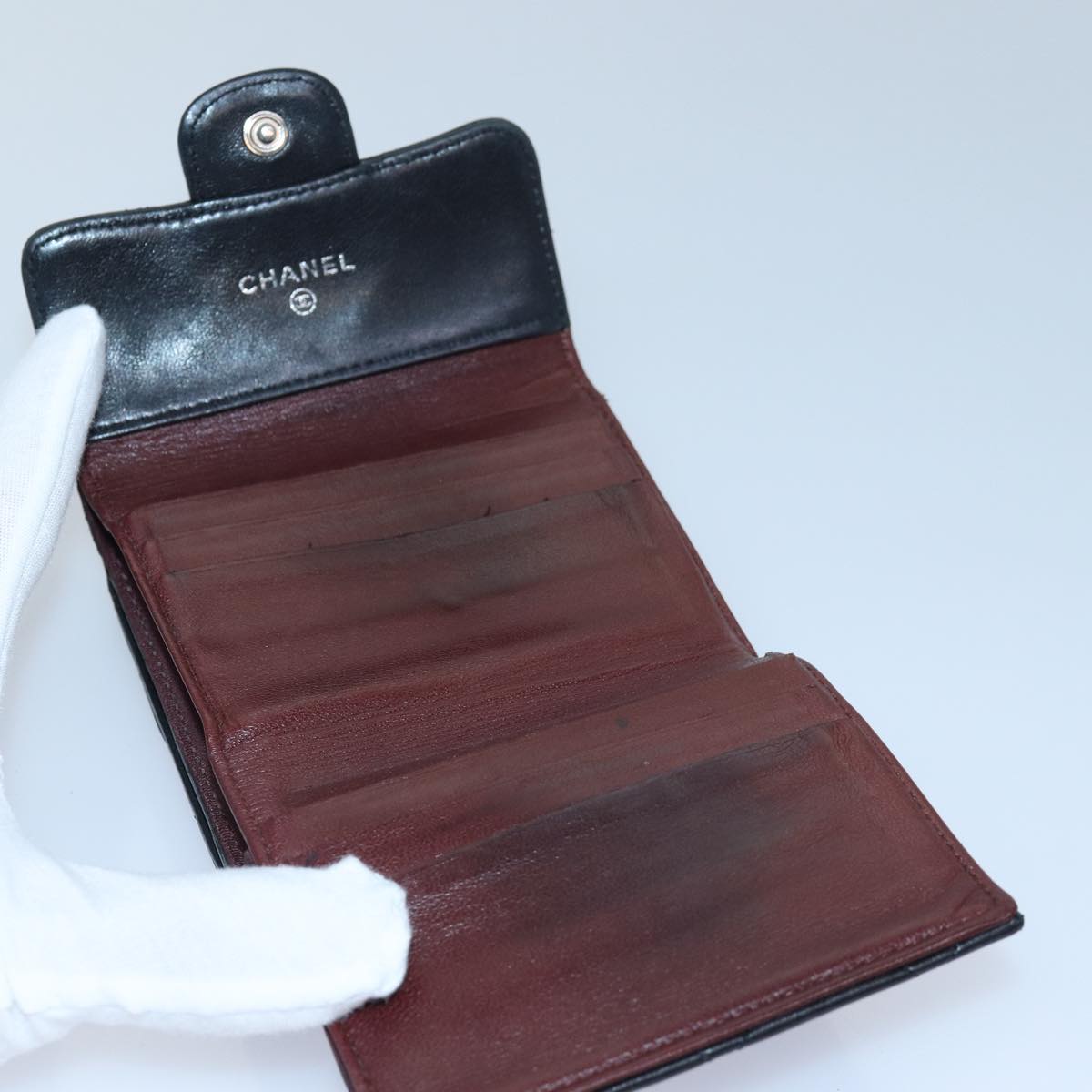 CHANEL Matelasse Compact Wallet Lamb Skin Black CC yk13810