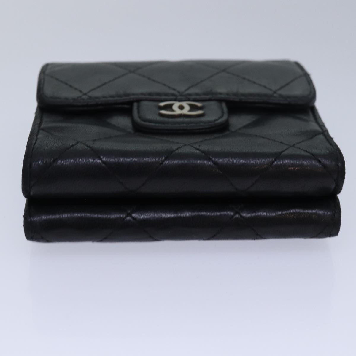 CHANEL Matelasse Compact Wallet Lamb Skin Black CC yk13810
