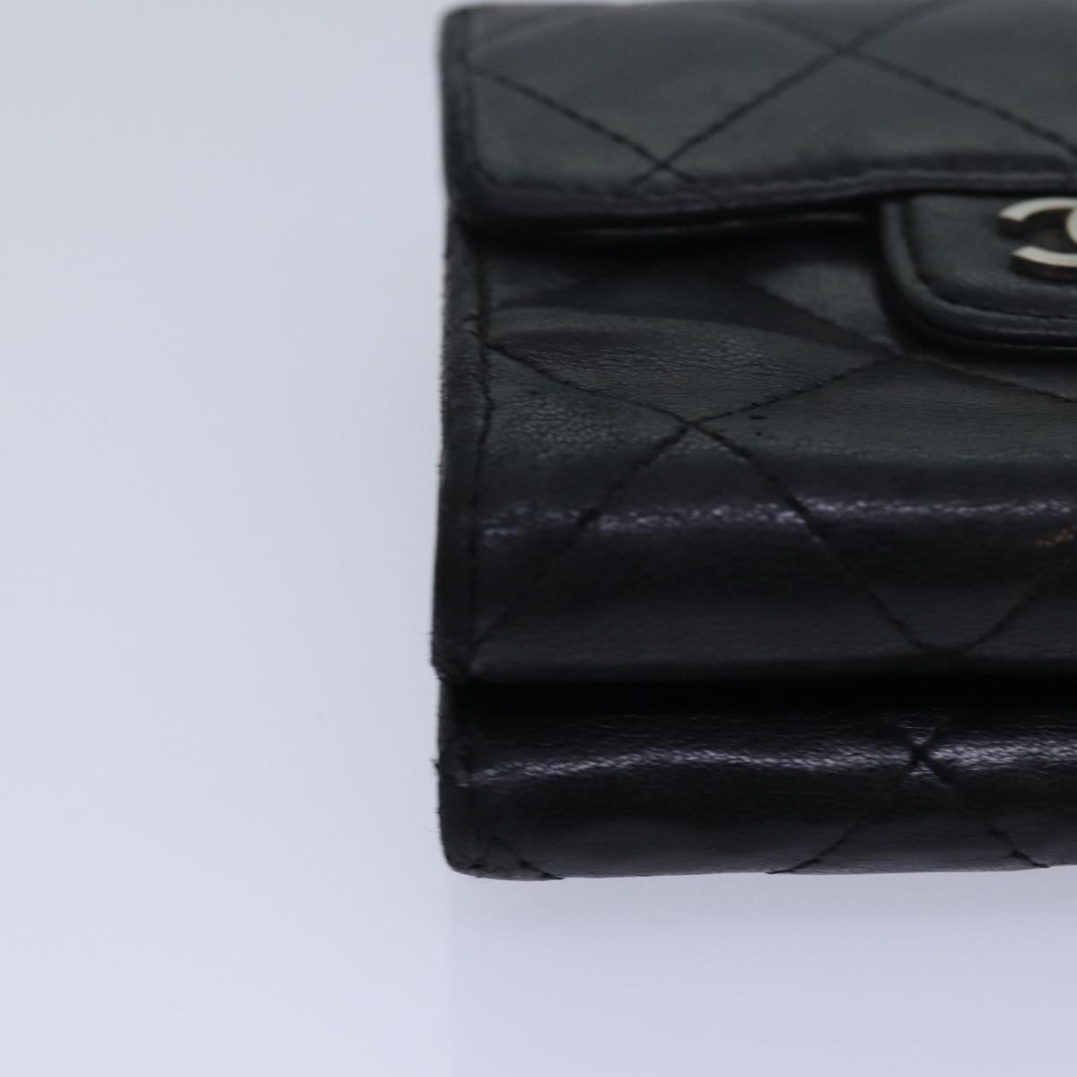 CHANEL Matelasse Compact Wallet Lamb Skin Black CC yk13810