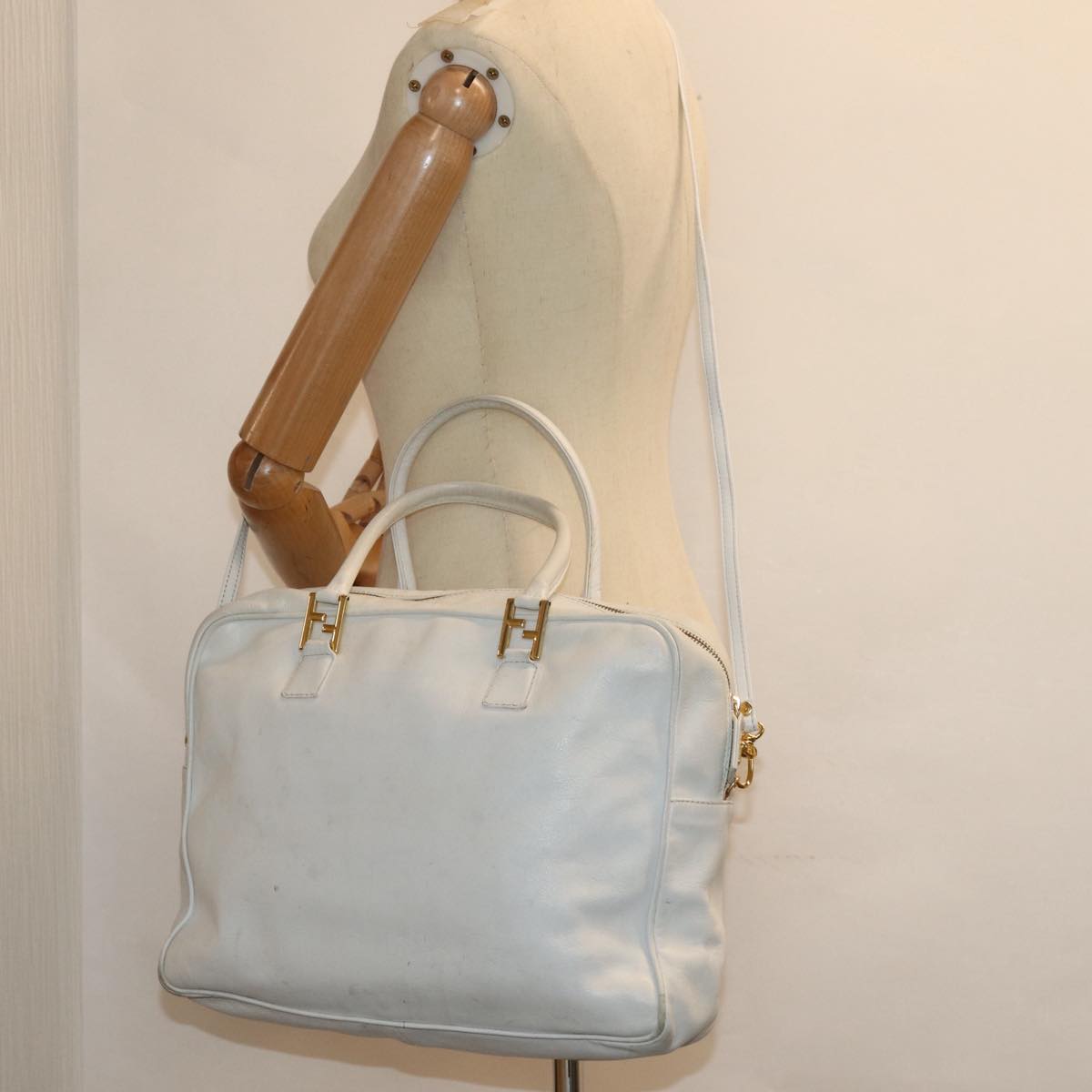 FENDI Hand Bag Leather 2way White yk13942