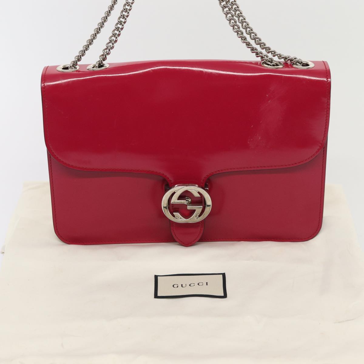 GUCCI Interlocking Chain Shoulder Bag Enamel Pink 387606 yk14089