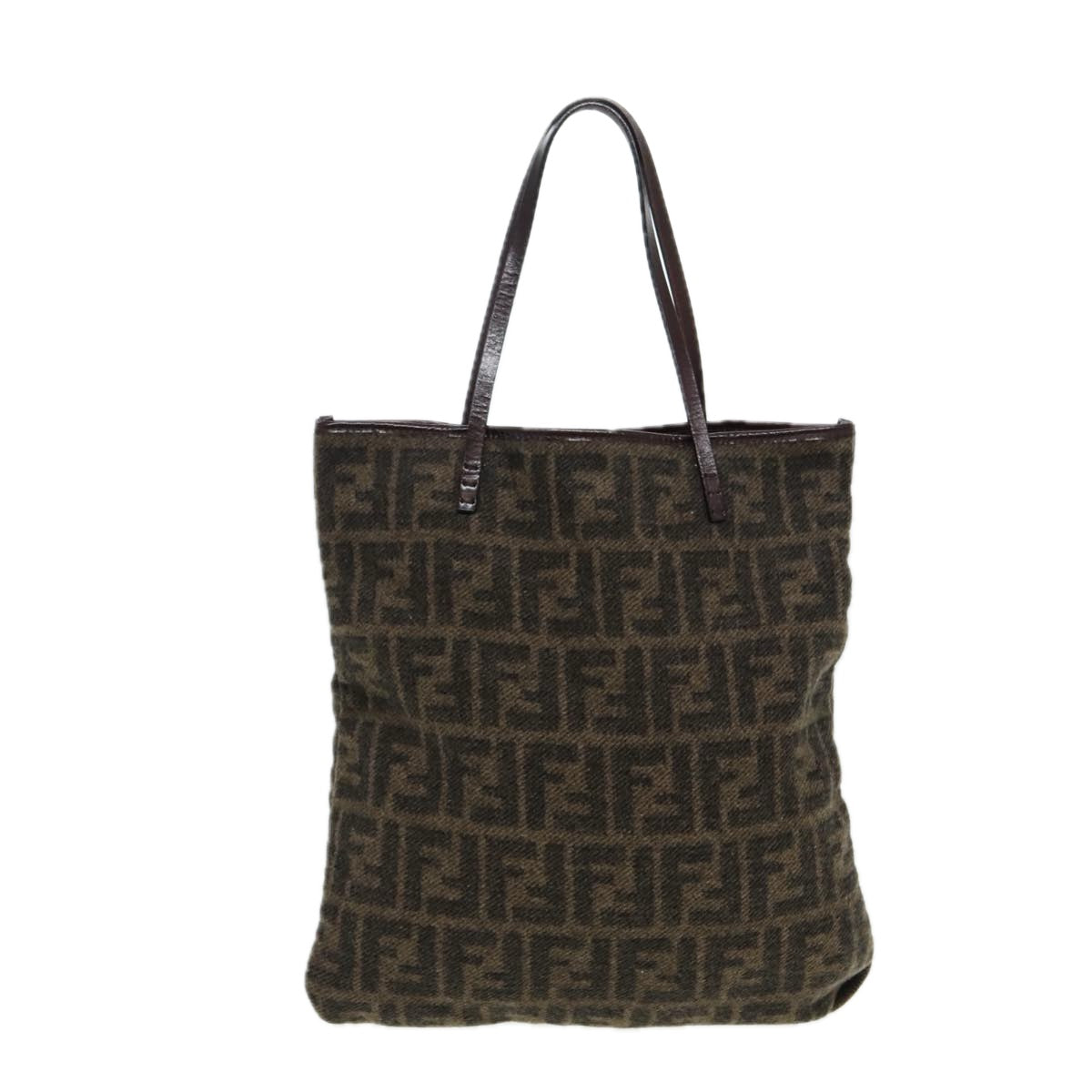 FENDI Zucca Canvas Tote Bag Wool Brown Black Silver yk14162
