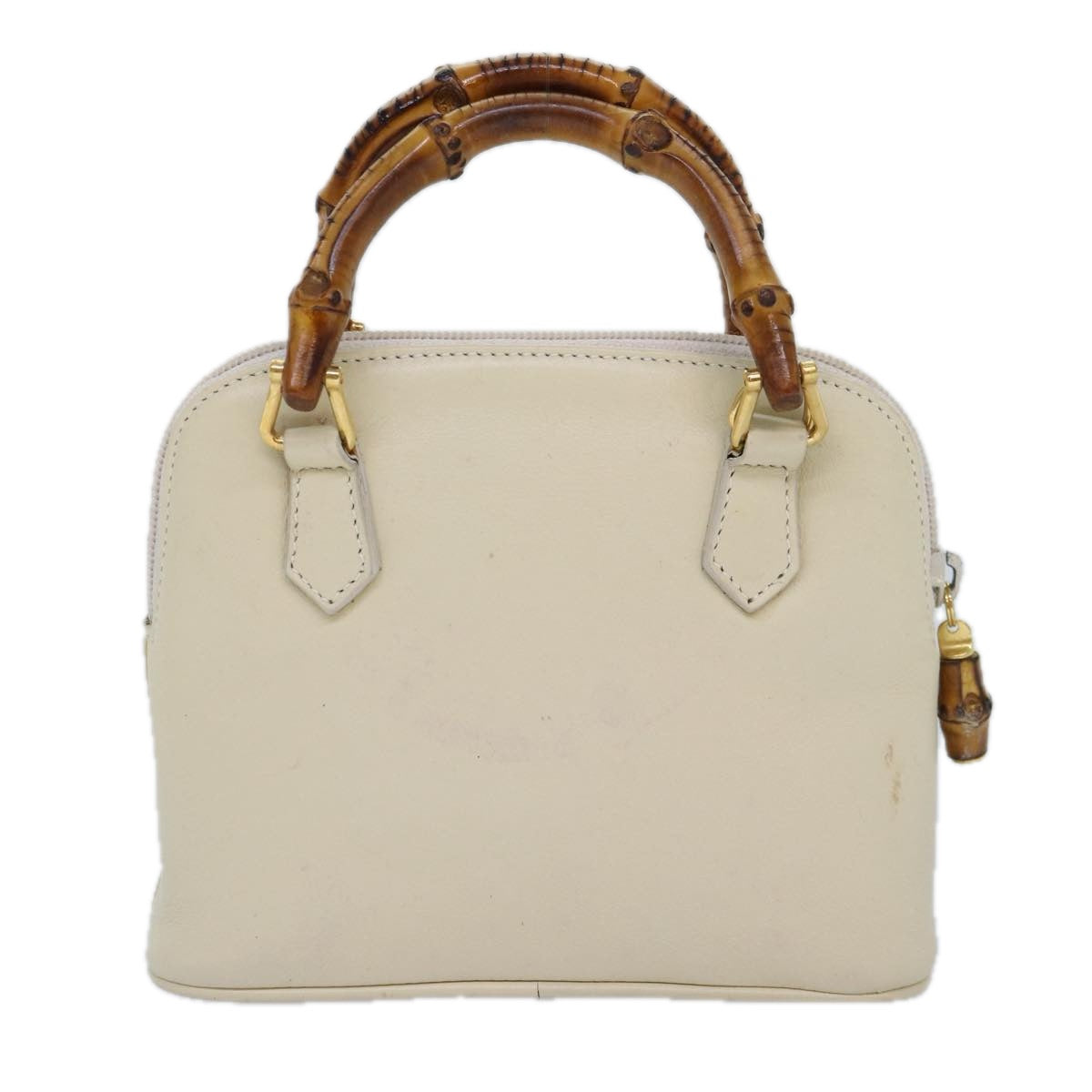 GUCCI Bamboo Hand Bag Leather 2way Cream Gold yk14170