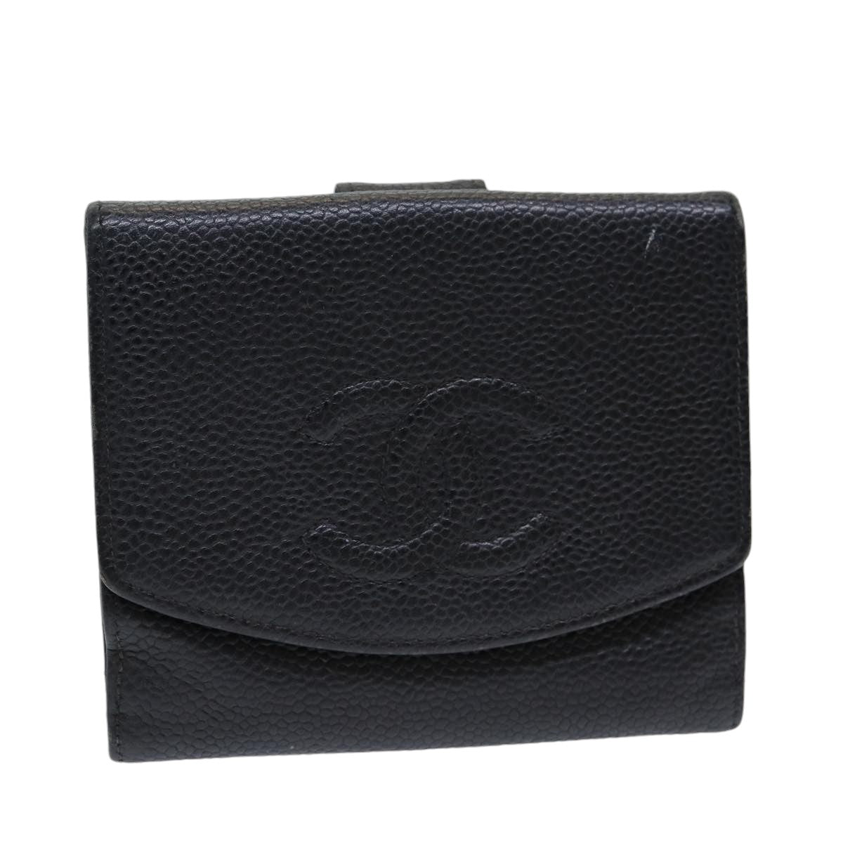 CHANEL COCO Mark Wallet Caviar Skin Black Gold CC yk14253