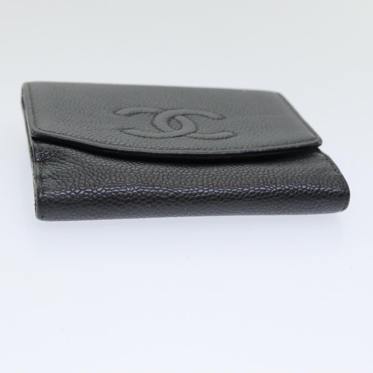 CHANEL COCO Mark Wallet Caviar Skin Black Gold CC yk14253