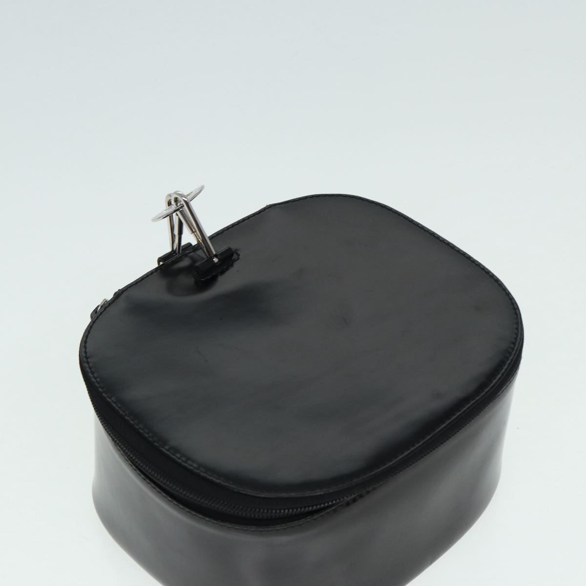 GUCCI Bamboo Vanity Hand Bag Patent Black Silver yk14261