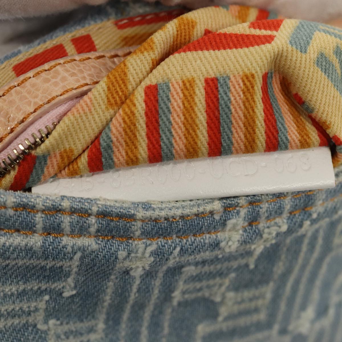 FENDI Zucca Canvas Mamma Baguette Shoulder Bag Denim Blue Gold yk14276A