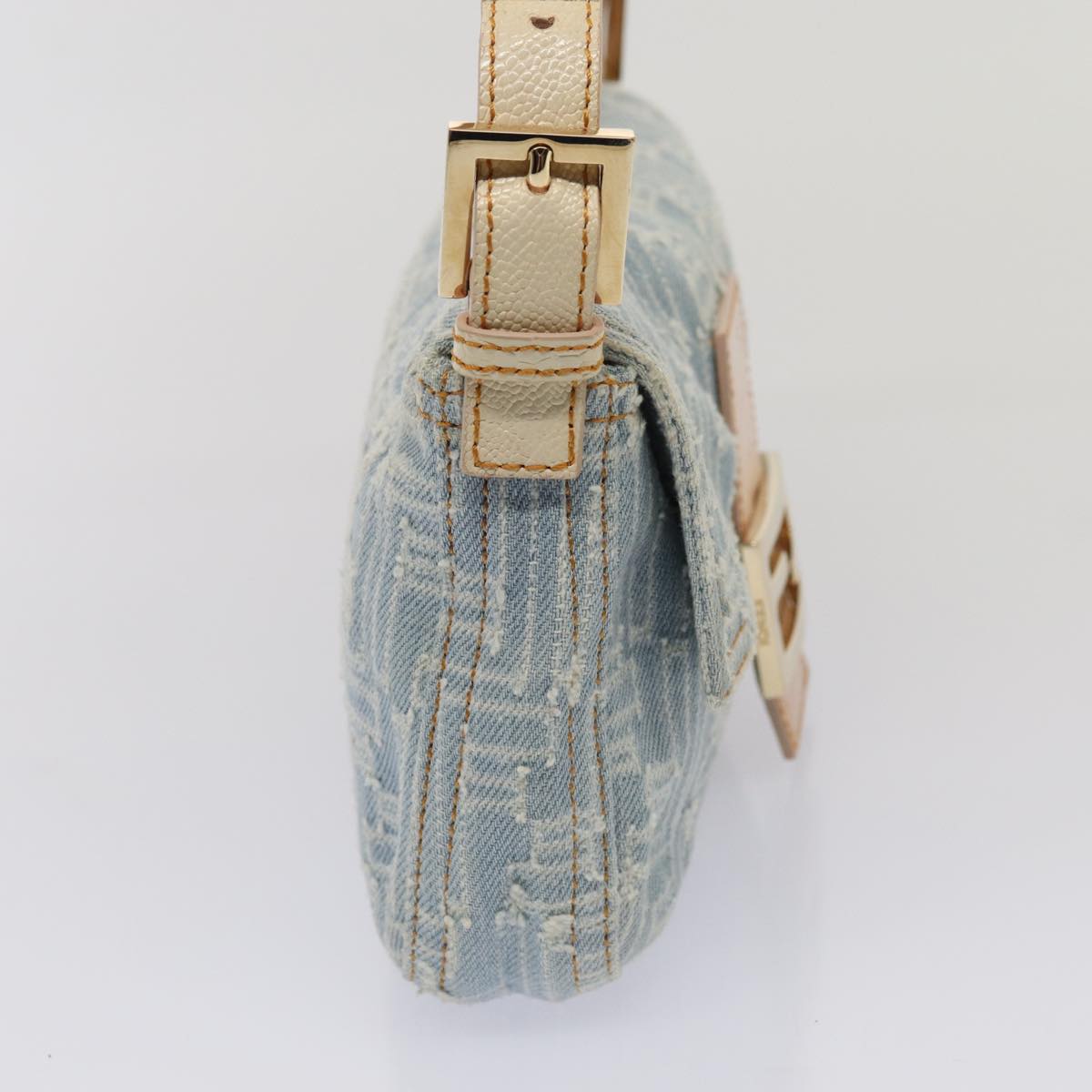 FENDI Zucca Canvas Mamma Baguette Shoulder Bag Denim Blue Gold yk14276A
