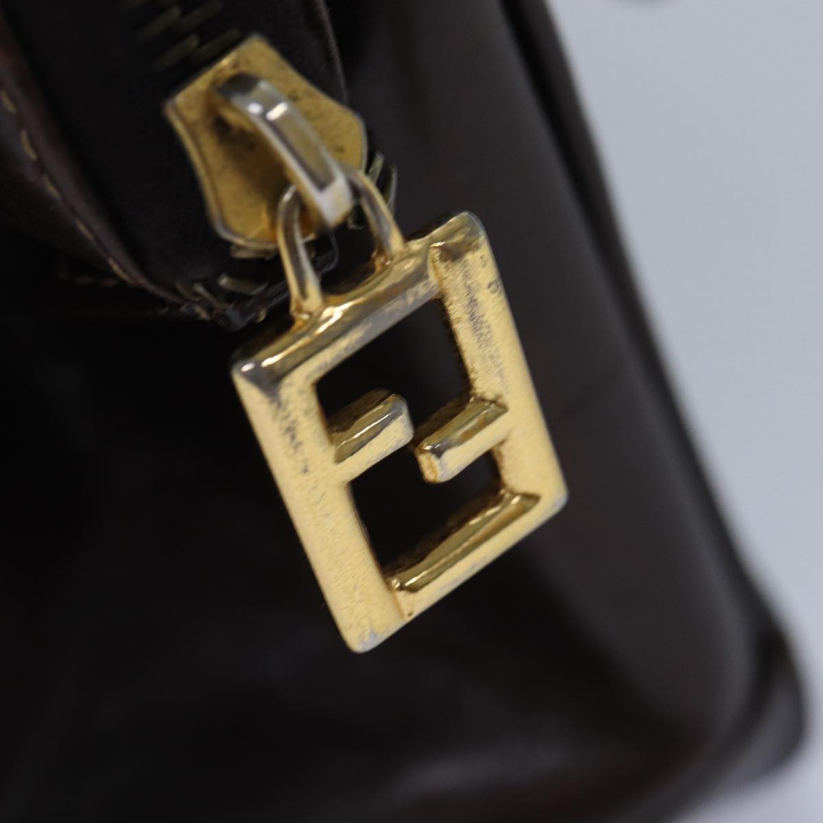 FENDI Zucca Canvas Hand Bag Brown Black gold yk14322