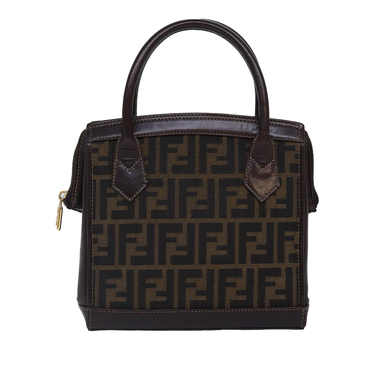 FENDI Zucca Canvas Hand Bag Brown Black gold yk14322