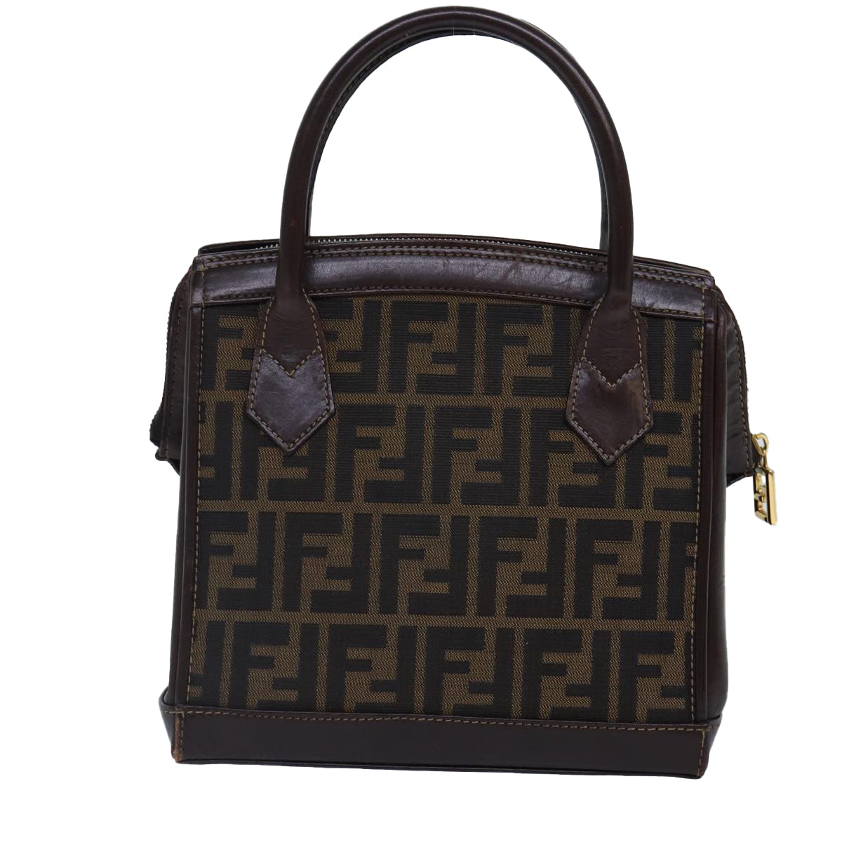 FENDI Zucca Canvas Hand Bag Brown Black gold yk14322