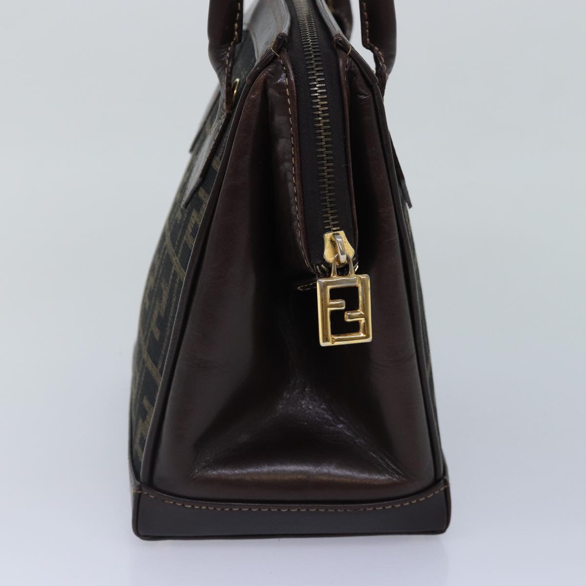 FENDI Zucca Canvas Hand Bag Brown Black gold yk14322