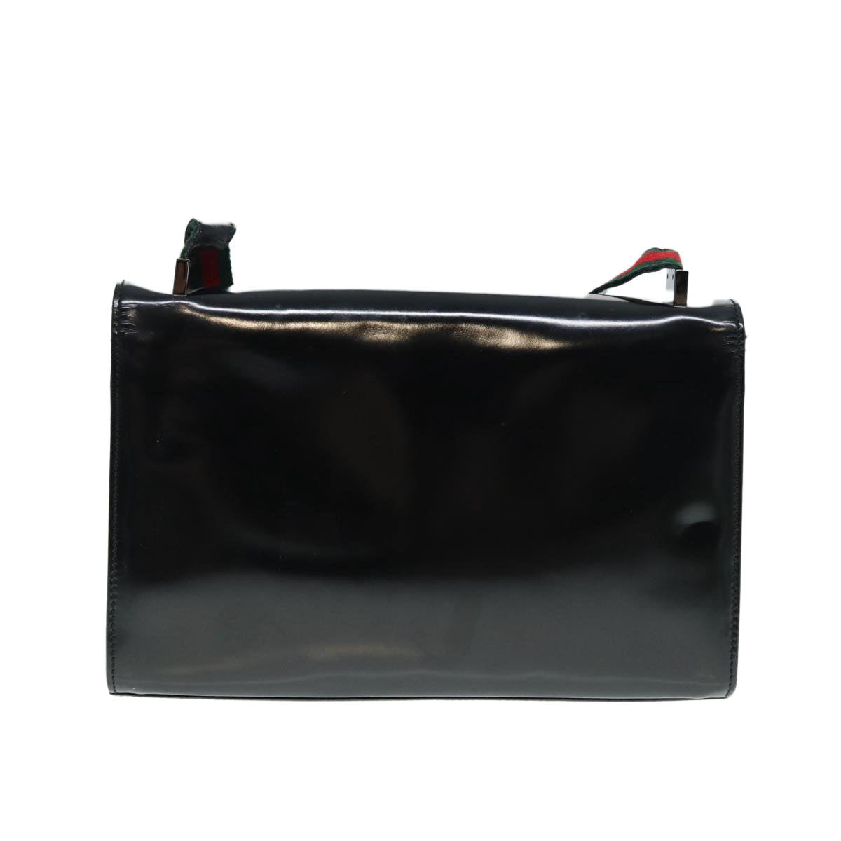 GUCCI Web Sherry Line Shoulder Bag Patent Leather Black Red 0013248 yk14343