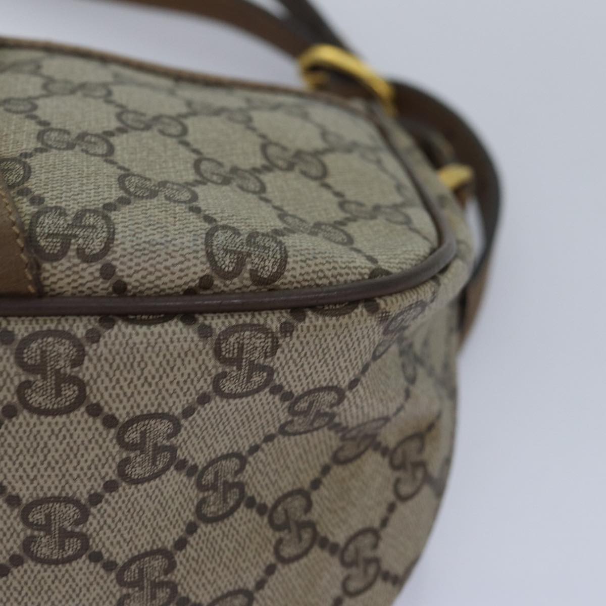 GUCCI GG Supreme Web Sherry Line Shoulder Bag PVC Beige Gold yk14355