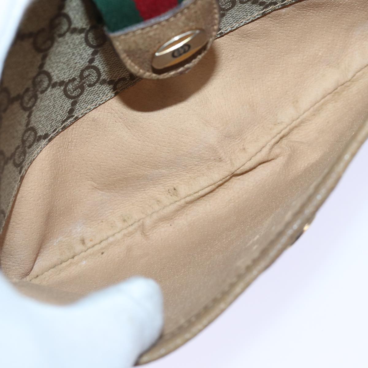 GUCCI GG Supreme Web Sherry Line Shoulder Bag PVC Beige Gold yk14355