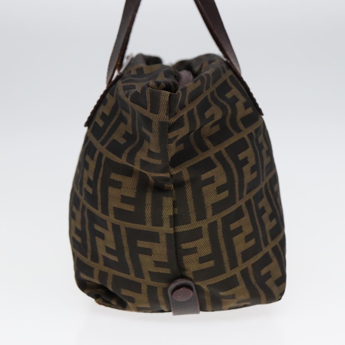 FENDI Zucca Canvas Hand Bag Brown Black Silver yk14392