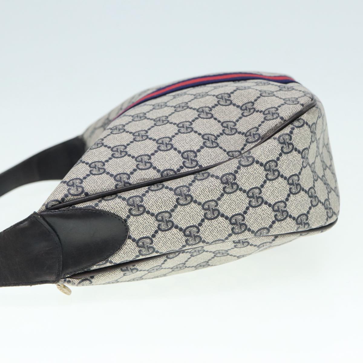 GUCCI GG Supreme Web Sherry Line Shoulder Bag PVC Leather Navy yk14395