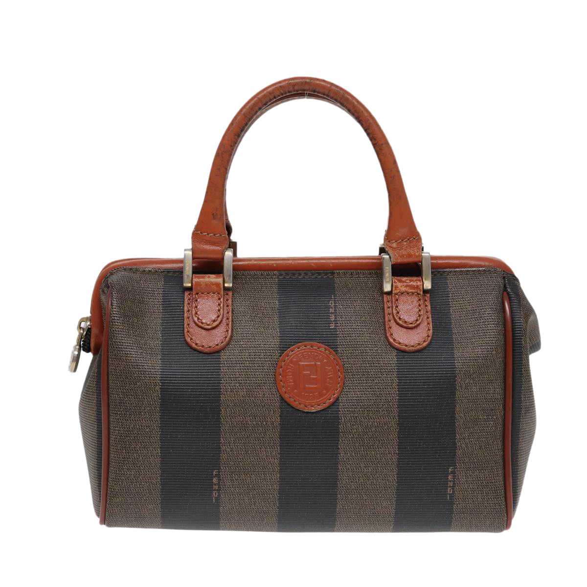 FENDI Pecan Canvas Mini Hand Bag Brown Black gold yk14400