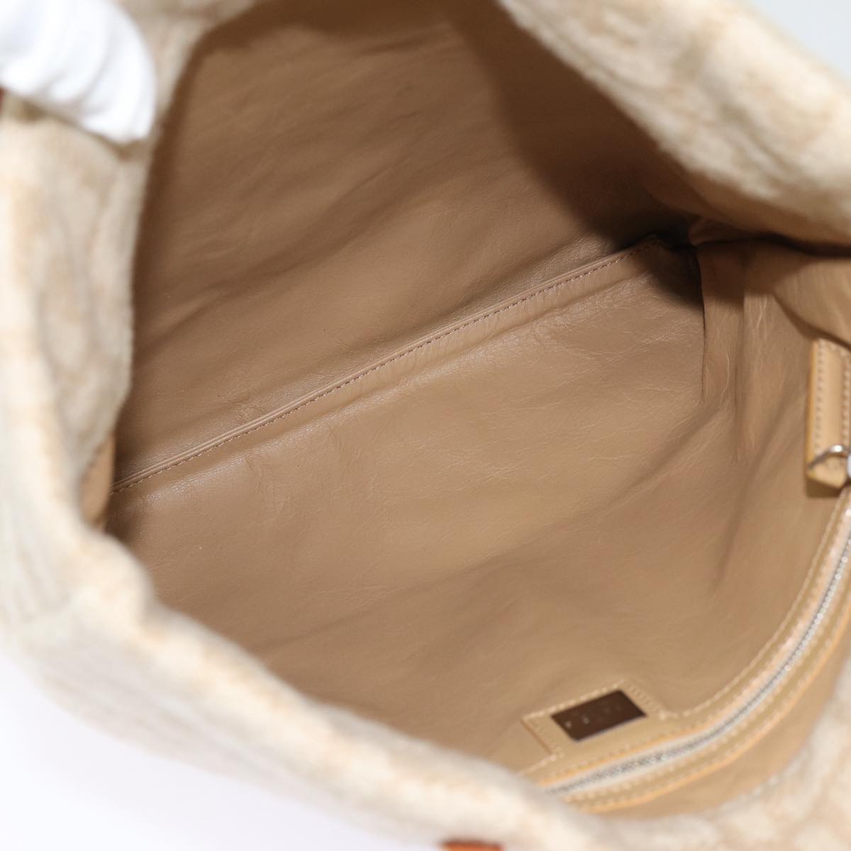 FENDI Zucca Canvas Tote Bag Wool Beige Silver yk14409
