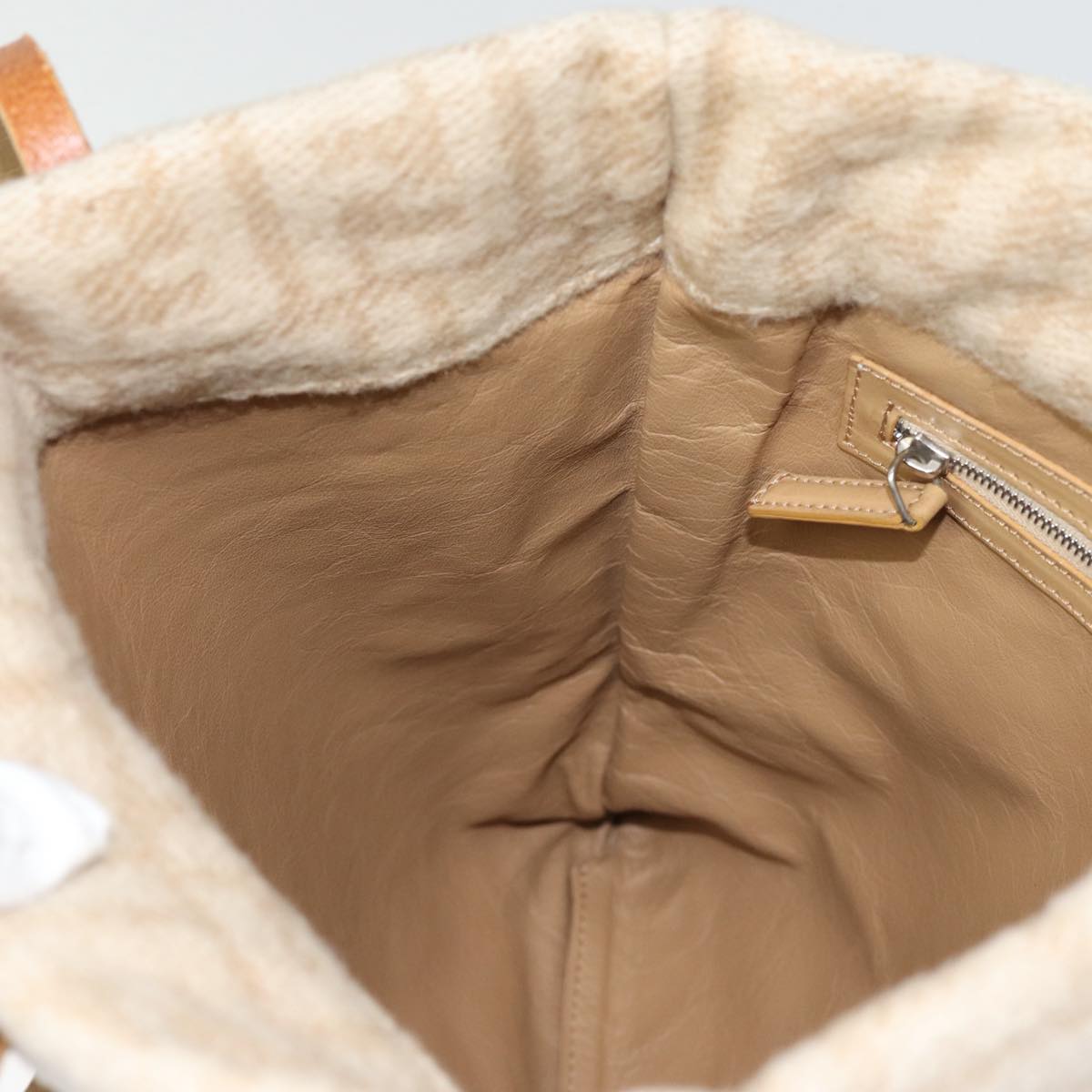 FENDI Zucca Canvas Tote Bag Wool Beige Silver yk14409