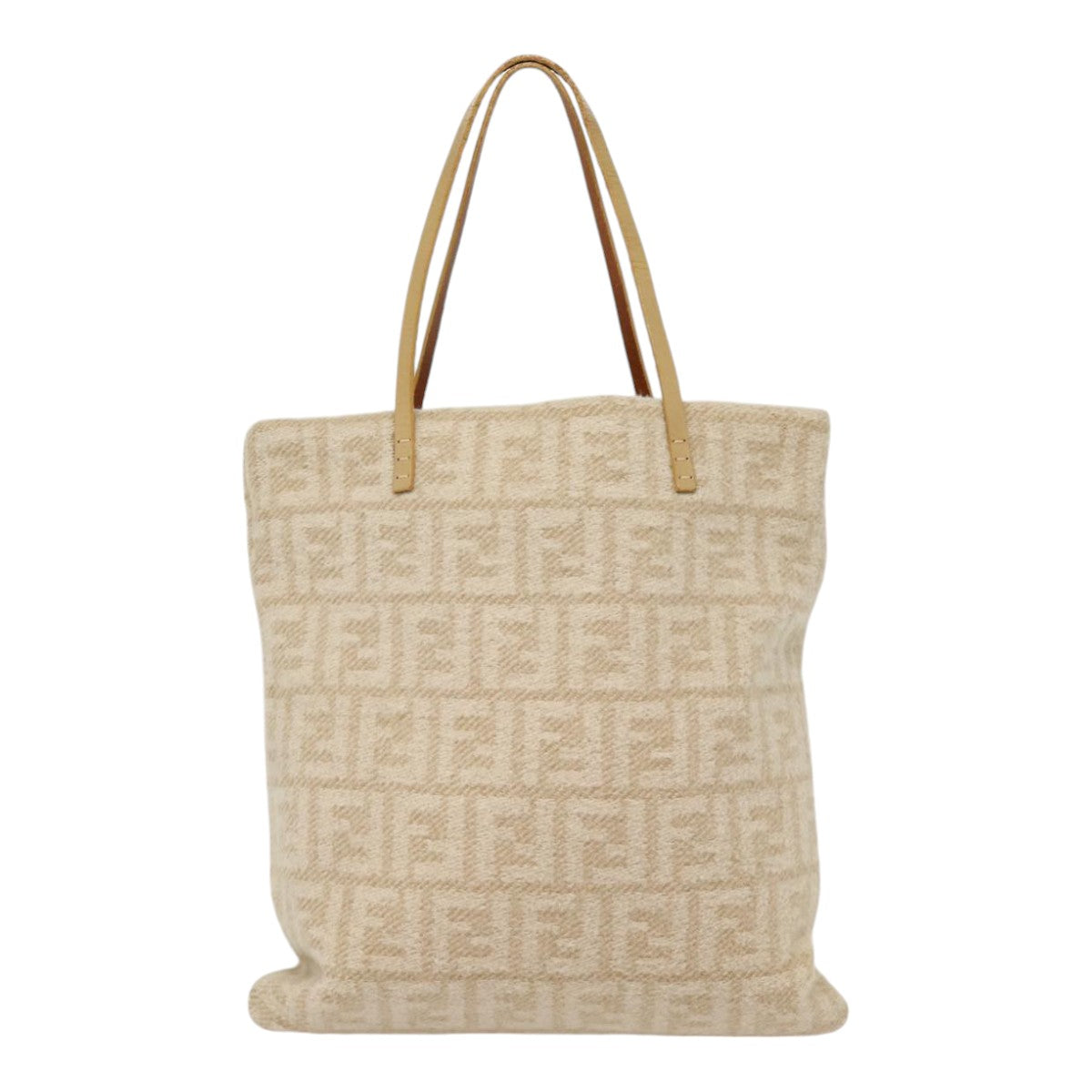 FENDI Zucca Canvas Tote Bag Wool Beige Silver yk14409