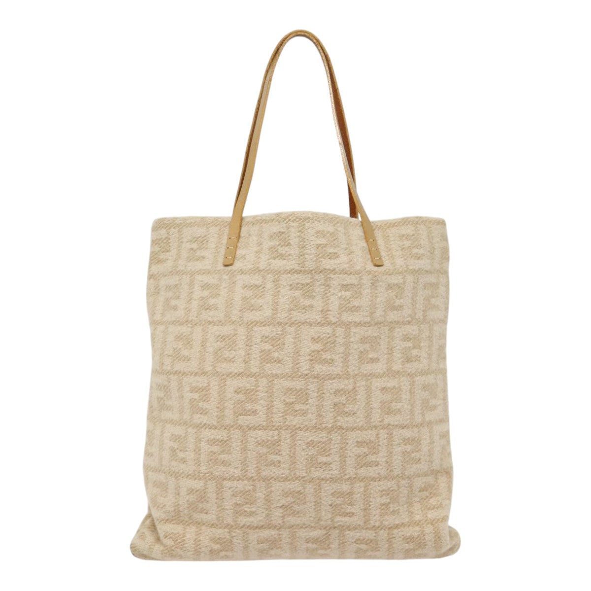 FENDI Zucca Canvas Tote Bag Wool Beige Silver yk14409