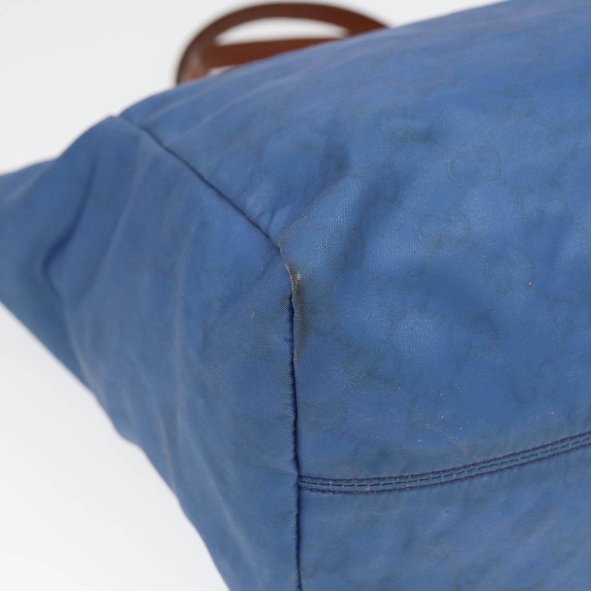 GUCCI GG Canvas Tote Bag Nylon Blue Brown Silver 282439 yk14432